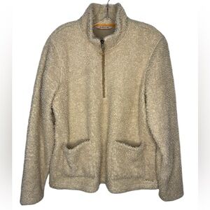 Orvis Sherpa Fleece Quarter Zip Pullover Beige Cream Large Cozy Warm